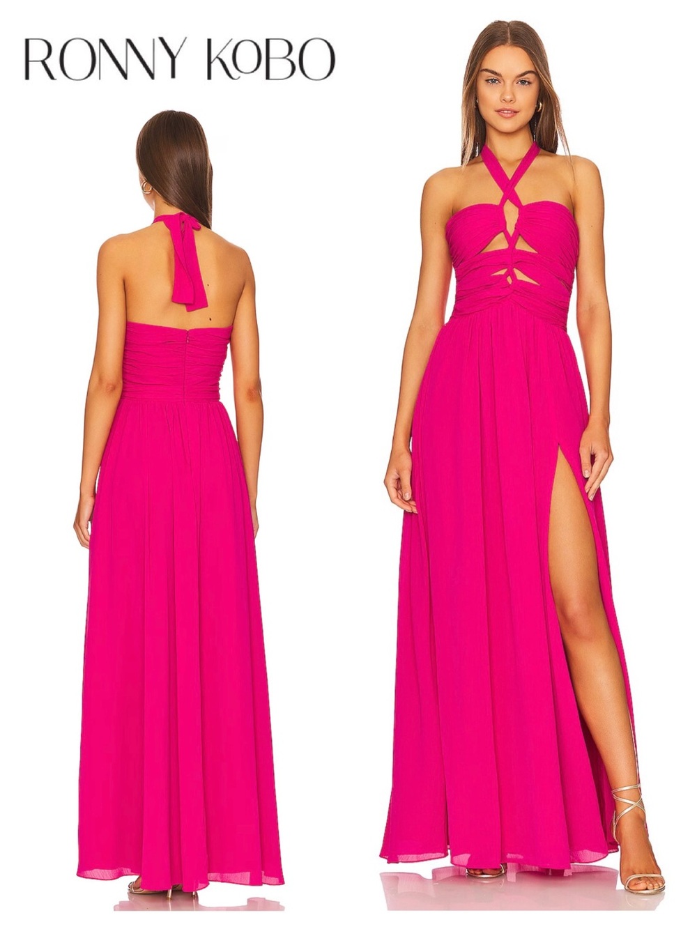 RONNY KOBO Ally Cutout Halter Gown